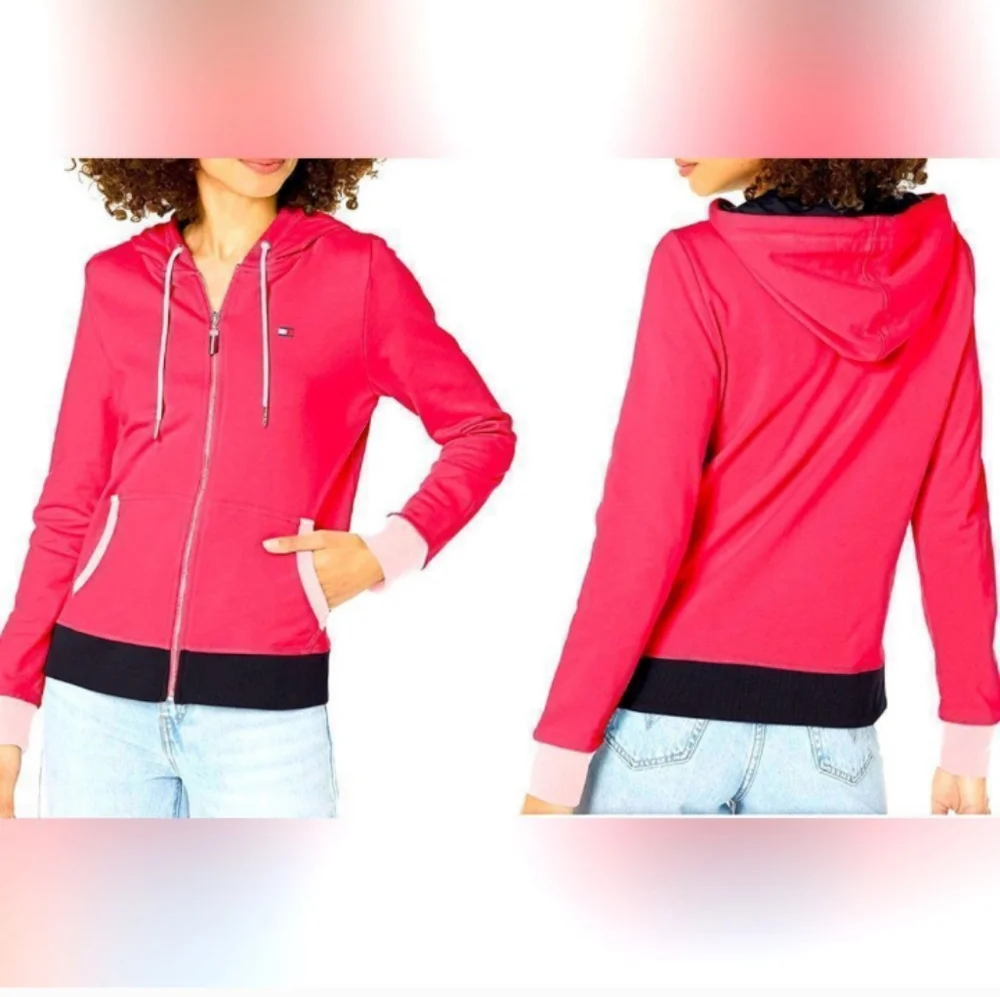 Tommy Hilfiger Colorblock Full Zip Up Hoodie Pink NWOT - Picture 2 of 4